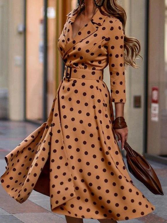 Fashion Polka Dot V-neck Long Sleeve Dress - LuckyFash™