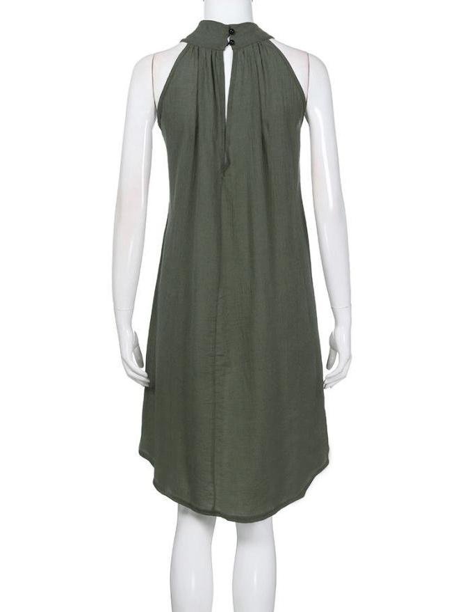 Fashion Round Neck Pleated Sleeveless Mini Dress - LuckyFash™