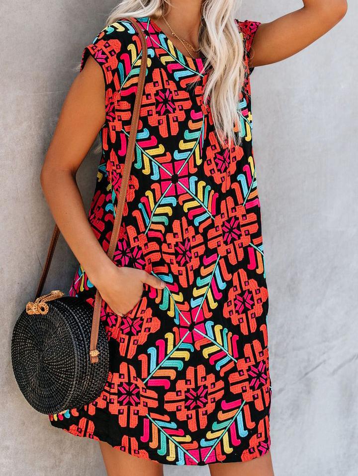 Fashion Short Sleeve Round Neck Printed Holiday Dress - LuckyFash™