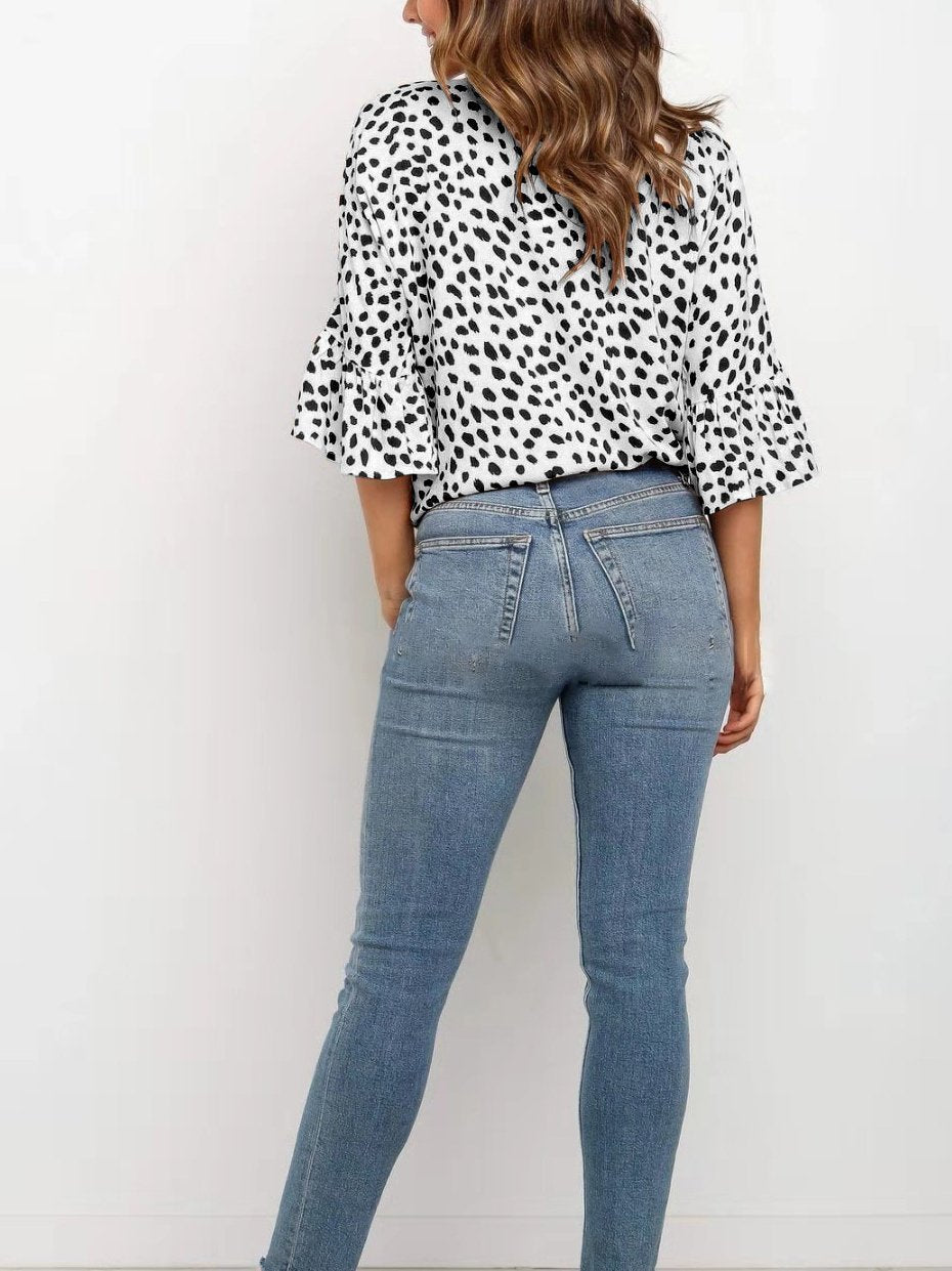 Fashion V-neck Flared Sleeve Knotted Top - LuckyFash™