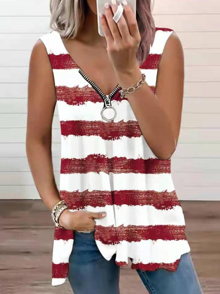 Fashion Zipper V-neck Striped Loose Vest - LuckyFash™