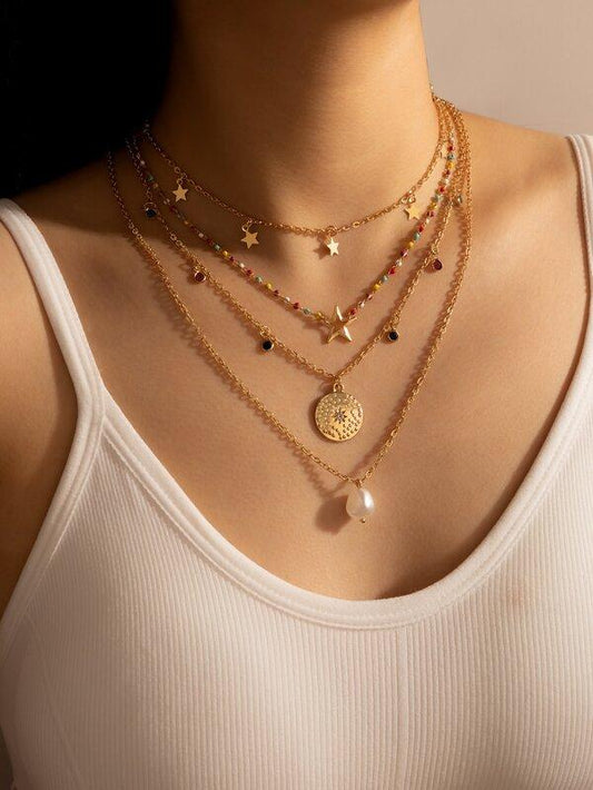 Faux Pearl Charm Chain Layered Necklace - LuckyFash™