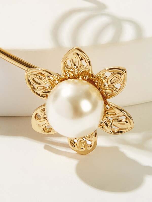 Faux Pearl & Leaf Decor Spiral Ring 1pc - LuckyFash™
