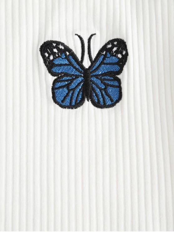 Faux Pearl Ribbed Butterfly Embroidered Cami Top - LuckyFash™
