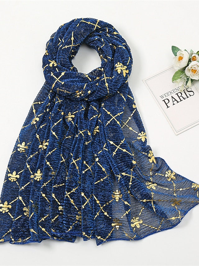 Long Style Plaid Scarf Women Shimmer Hijab Gold Shiny Shawl Glitter Headband Female Muslim Hijab - LuckyFash™