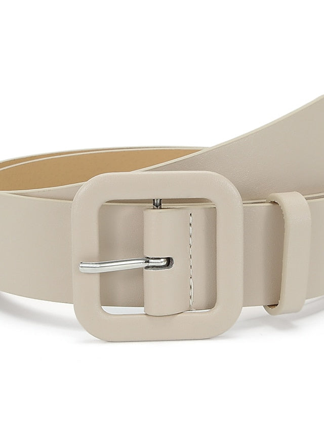 Women's Unisex PU Buckle Belt PU Leather Prong Buckle Plain Classic Casual Party Work Violet Black Pink Brown - LuckyFash™