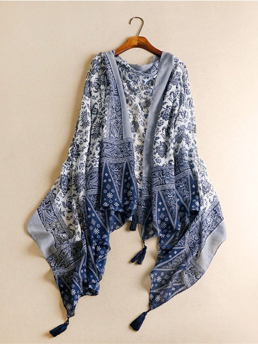 Women's Shawls & Wraps Party Blue Scarf Floral Fall Winter Cotton - LuckyFash™