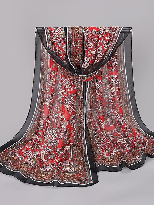Women'S Spring And Summer New Waist Drum Flower Printed Chiffon Long Silk Scarf - LuckyFash™