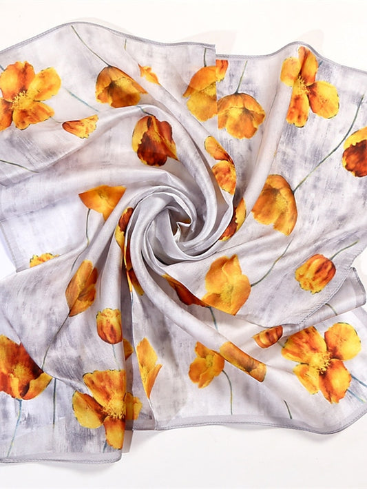 Fashion Scarf For Women Floral Print Silk Satin Hijab Scarfs Small Square Spring Summer Neckerchief Bandana Scarves For Ladies - LuckyFash™