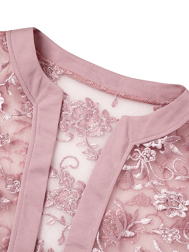 Women's Lace Dress Dress Set Two Piece Dress Midi Dress Pink Half Sleeve Pure Color Mesh Summer Spring Fall Crew Neck Fashion Office Wedding Guest 2023 S M L XL XXL 3XL - LuckyFash™
