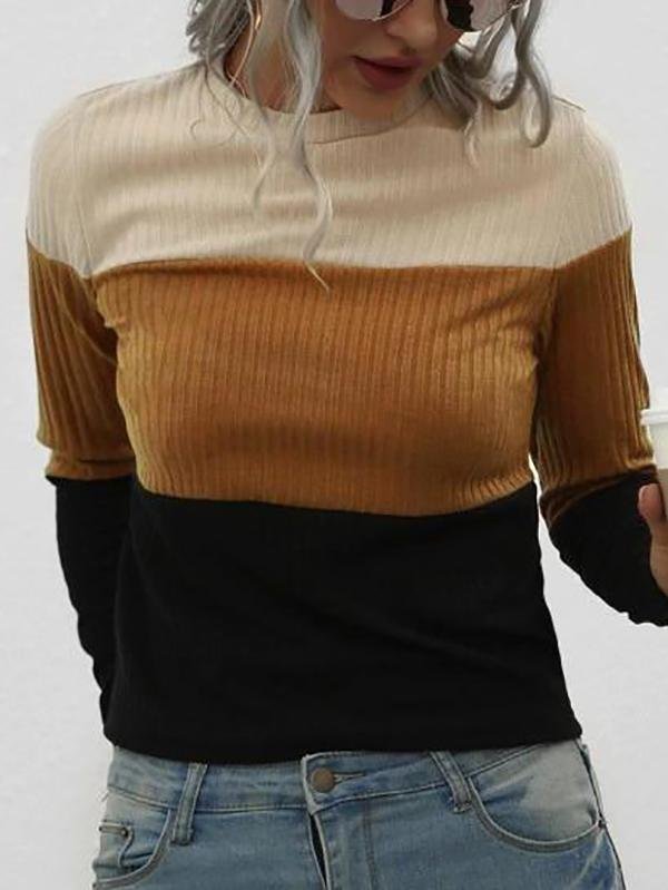 Fitted Ribbed Colorblock Knitwear - LuckyFash™