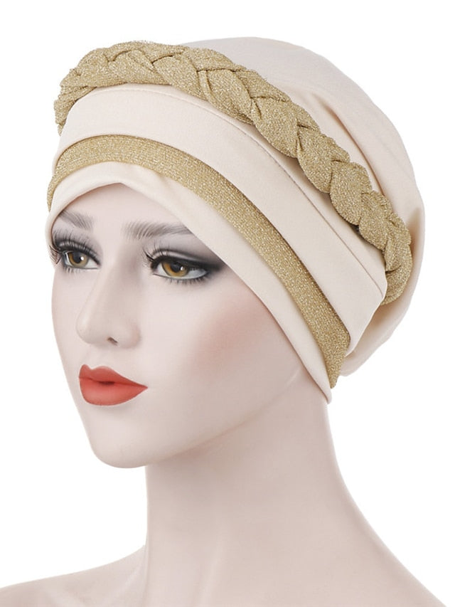 India Muslim Women Hijab Hat Two Color Splicing Cap Braid Turban Headscarf Islamic Head Wrap Lady Beanie Bonnet Hair Loss Cover - LuckyFash™