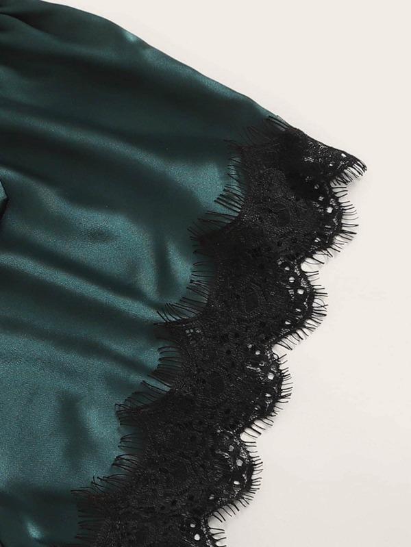 Floral Lace Bralette With Satin Shorts & Belted Robe - LuckyFash™