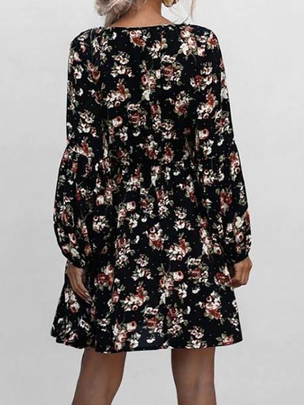 Floral Lantern Sleeve Mini Dress - LuckyFash™