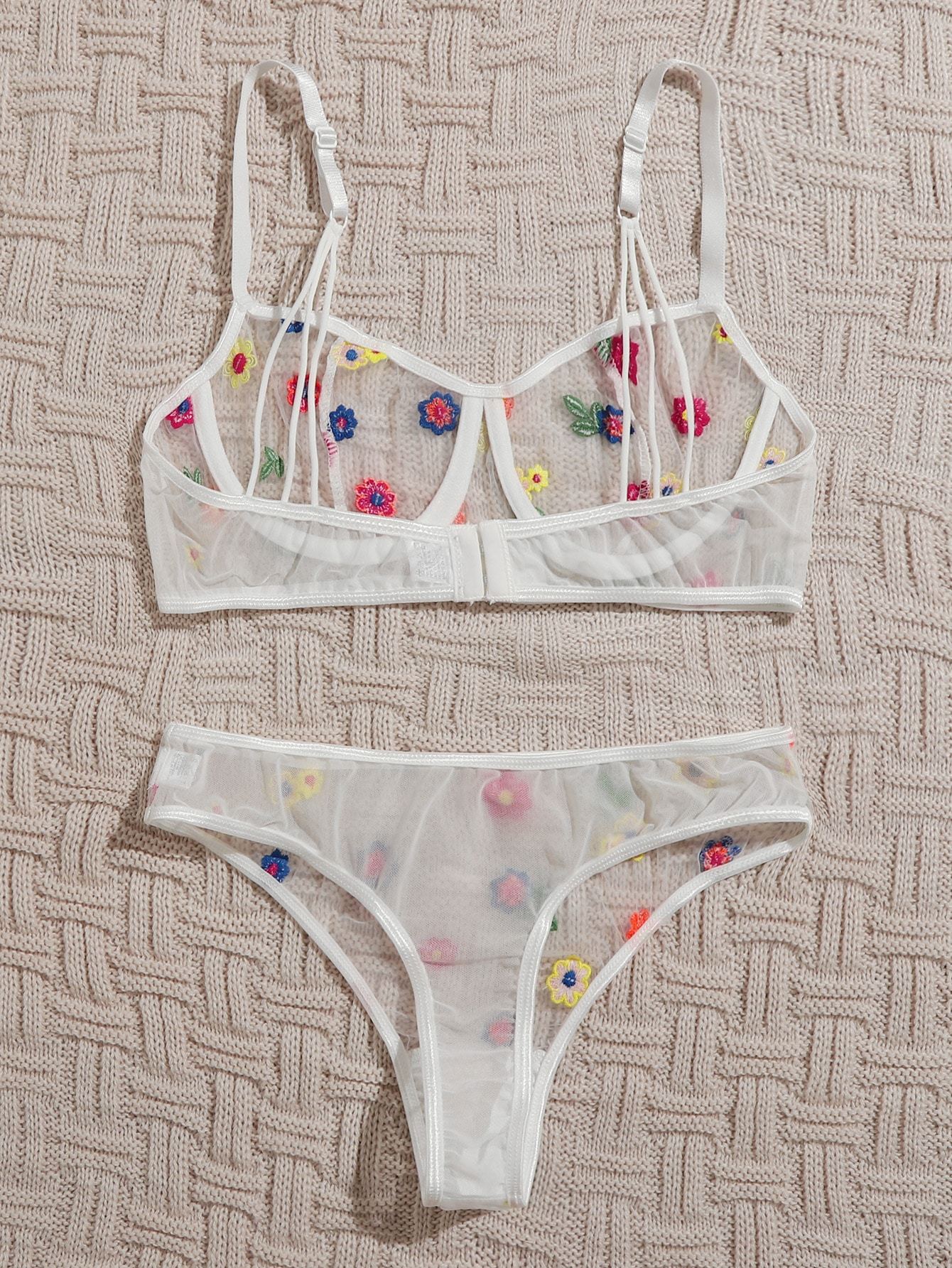 Floral Pattern Mesh Underwire Lingerie Set - LuckyFash™