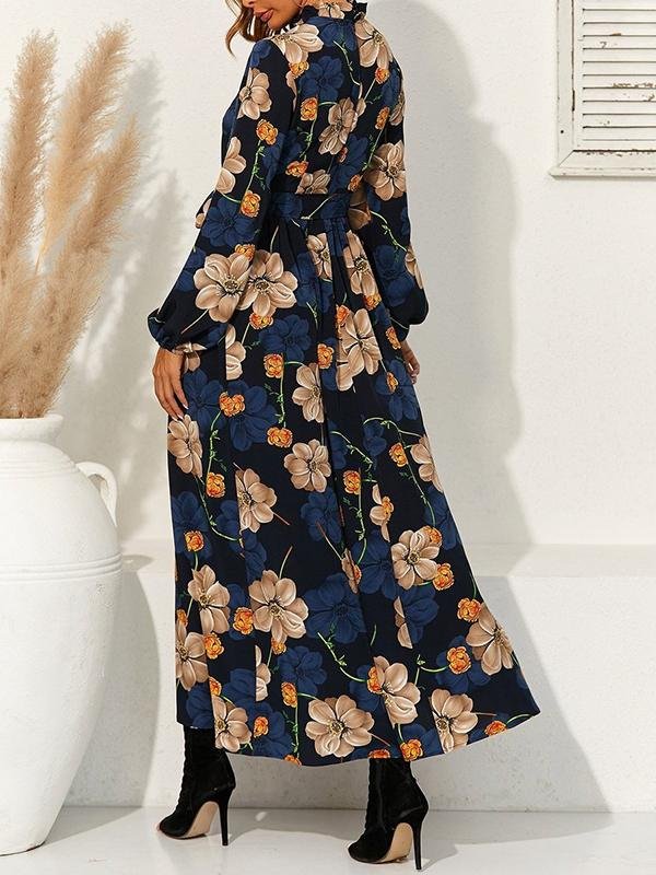 Floral Print Belted Maxi Dress - LuckyFash™