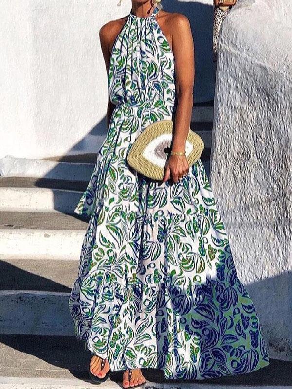 Floral Print Halter Bohemian Long Skirt - LuckyFash™