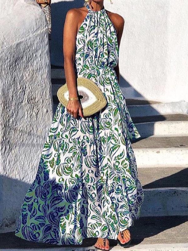 Floral Print Halter Bohemian Long Skirt - LuckyFash™