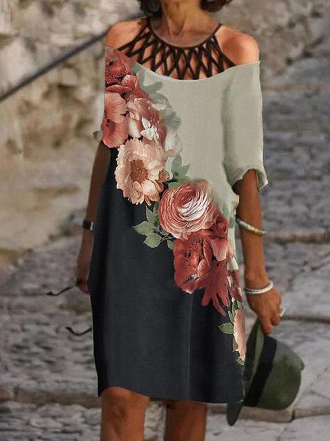 Floral Print Hollow Off-Shoulder Casual Dress - LuckyFash™