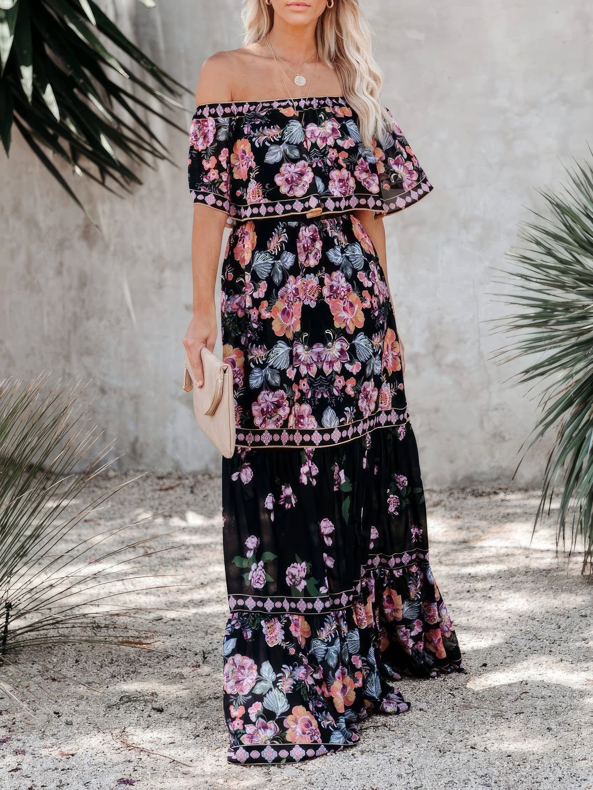 Floral Print One-shoulder Mopping Dress - LuckyFash™