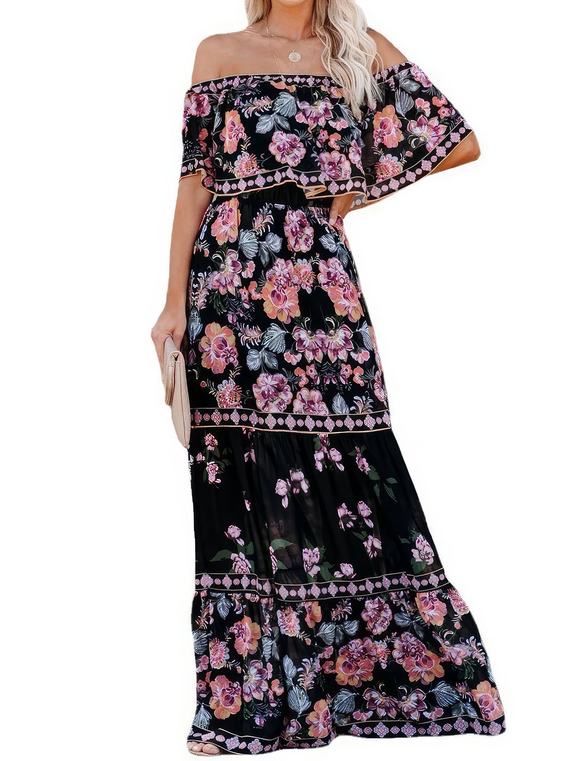 Floral Print One-shoulder Mopping Dress - LuckyFash™