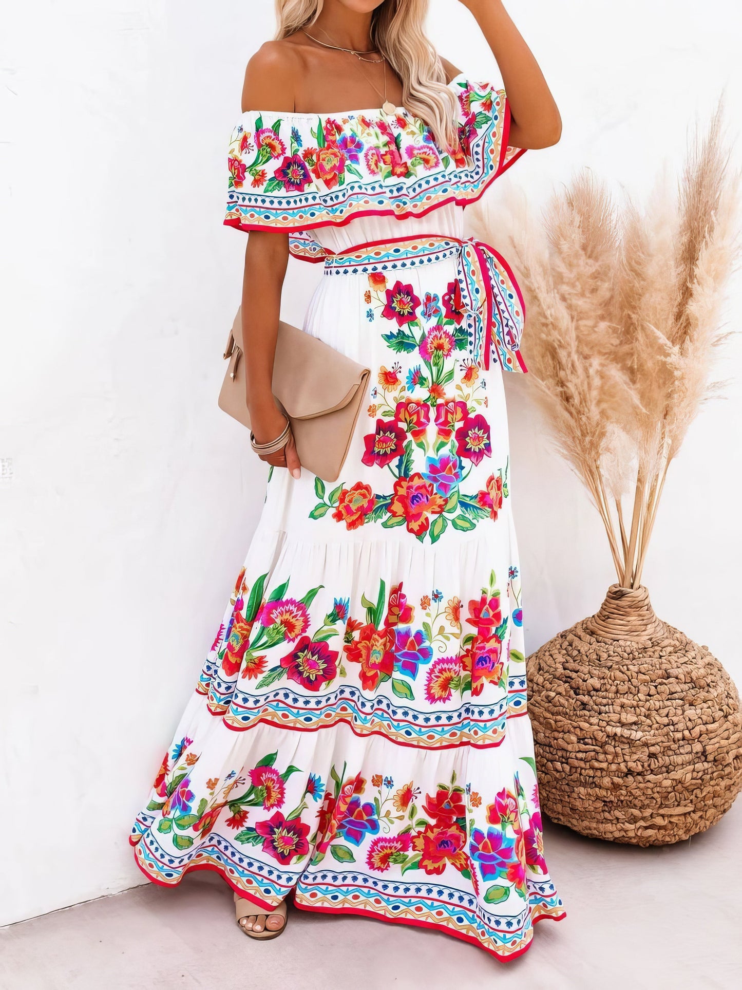 Floral Print One-shoulder Mopping Dress - LuckyFash™