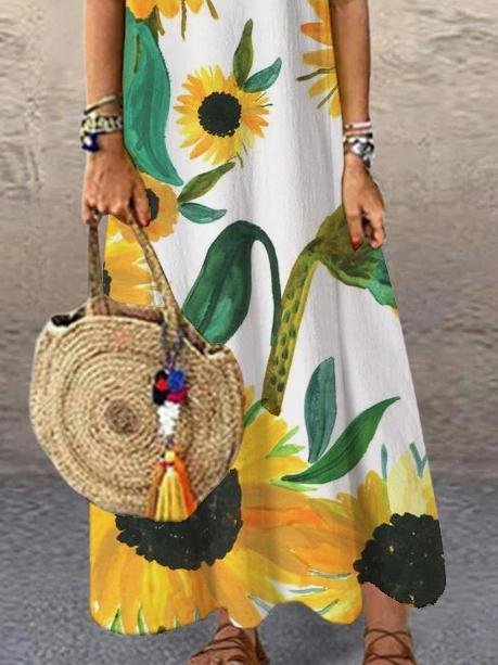 Floral Print Round Neck Maxi Dress - LuckyFash™