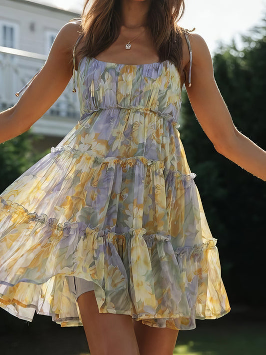 Floral Print Suspender Chiffon Seaside Beach Dress - LuckyFash™