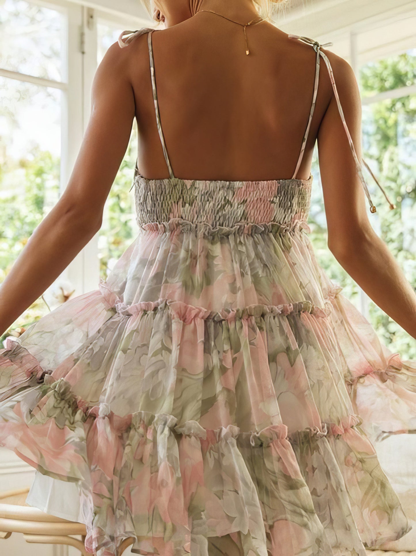 Floral Print Suspender Chiffon Seaside Beach Dress - LuckyFash™