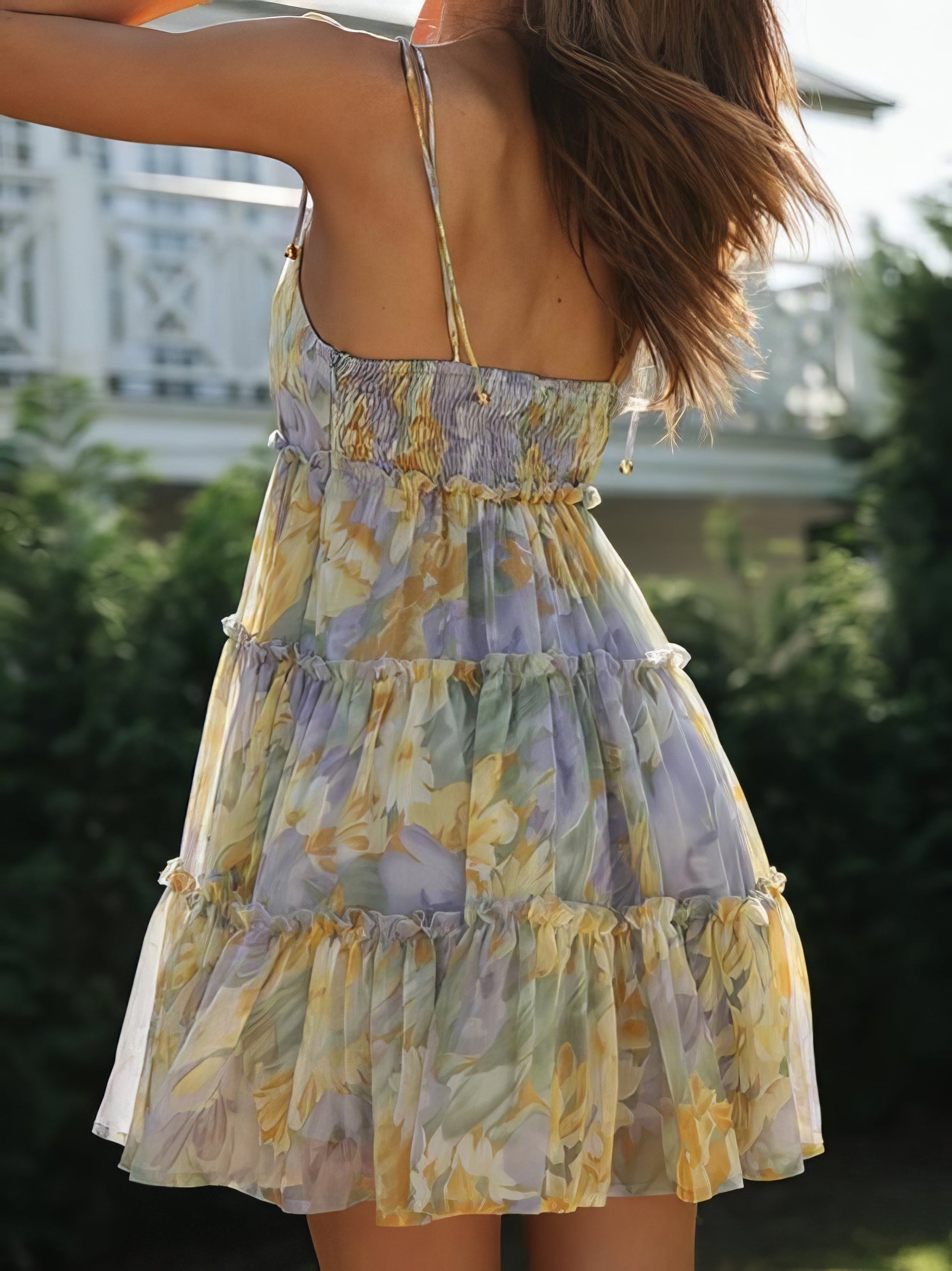 Floral Print Suspender Chiffon Seaside Beach Dress - LuckyFash™