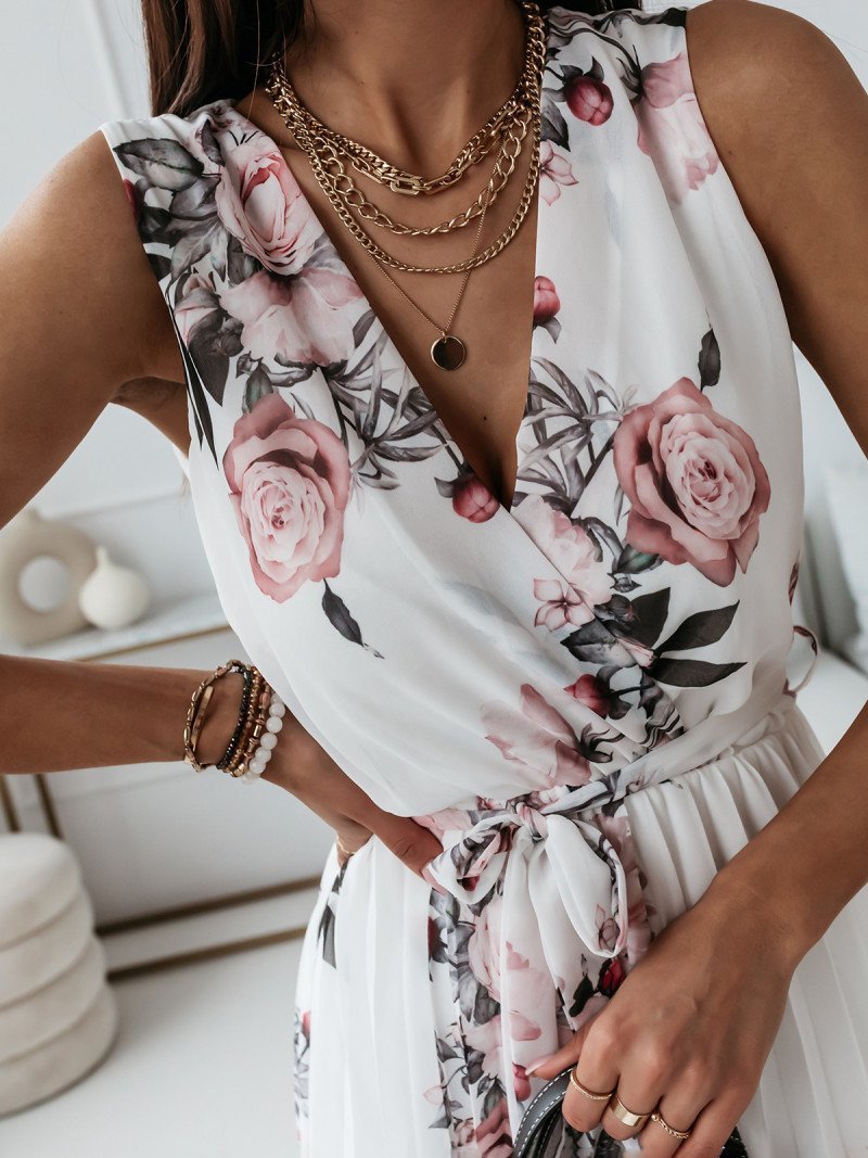 Floral Print V Neck Pleated Dress - LuckyFash™