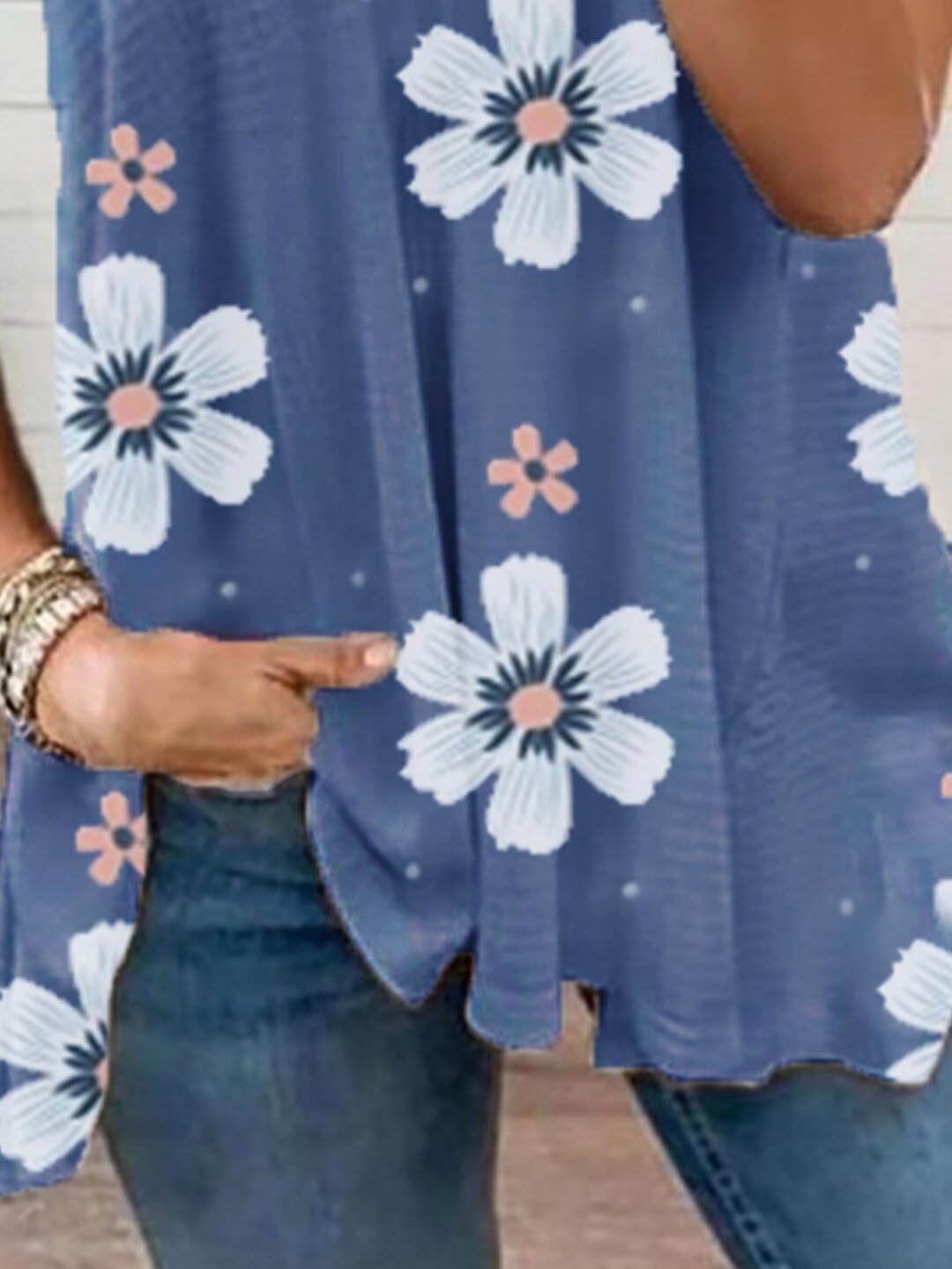 Floral Print V Neck Tank Tops - LuckyFash™