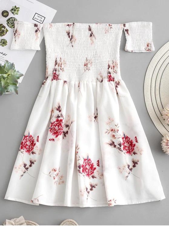 Floral Smocked Off Shoulder Mini Dress - LuckyFash™