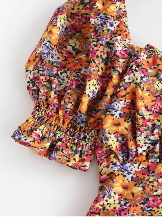 Floral Smocked Puff Sleeve Milkmaid Dress - LuckyFash™