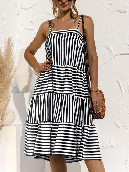 Flounce Hem Striped Cami Dress - LuckyFash™