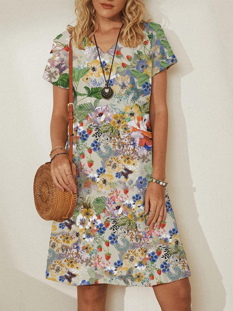 Flower Print Short Sleeve Vacation Midi Dress - LuckyFash™