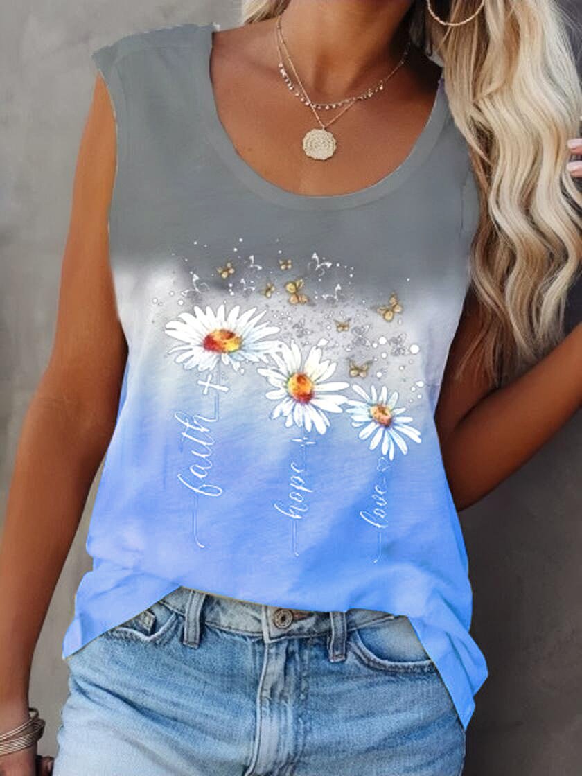 Flower Print Sleeveless Crew Neck Tank Tops - LuckyFash™