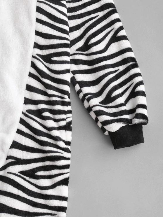 Fluffy Button Front Fleece Zebra Onesie Pajamas - LuckyFash™