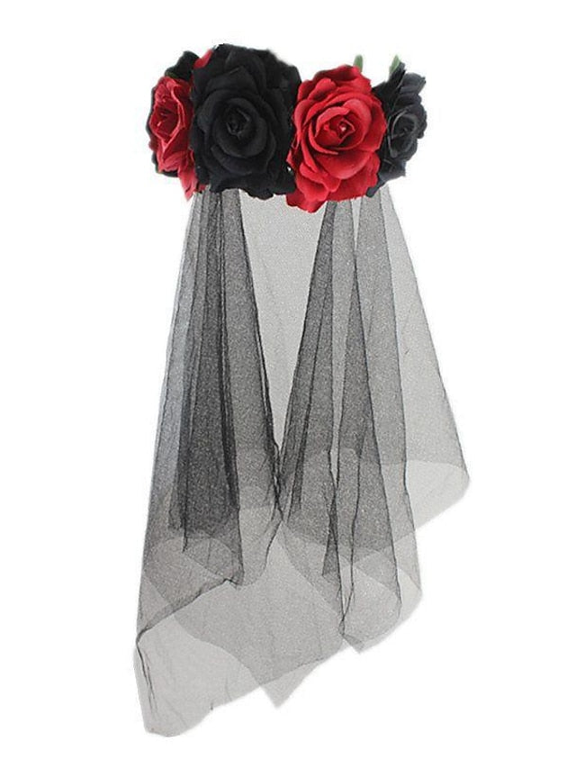 christmas party hair accessories headband simulation rose flower black mesh carnival headband - LuckyFash™
