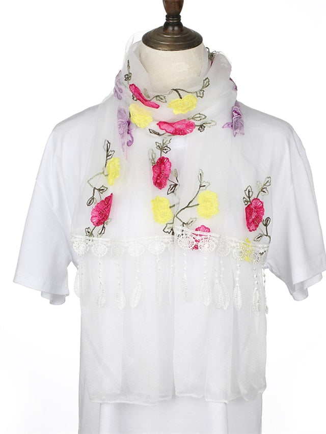 Spring Summer Embroidery Solid Colors Thin Style Hijab Gauze Scarf Women Butterfly Tassel Scarves Daily Dress - LuckyFash™