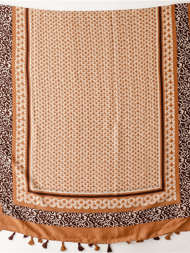Fashion Women Scarf Print Hijab Flower Tassel Shawls and Wraps Long Style Female Boho Bandana for Women - LuckyFash™