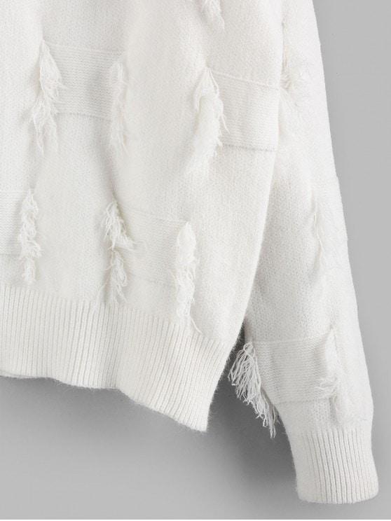 Frayed Detail Mock Neck Drop Shoulder Sweater - LuckyFash™