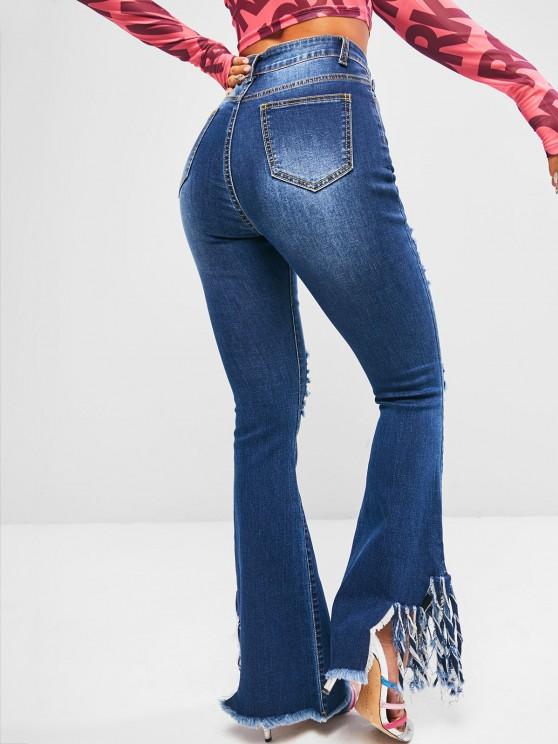 Fringed Distressed High Waisted Flare Jeans - LuckyFash™