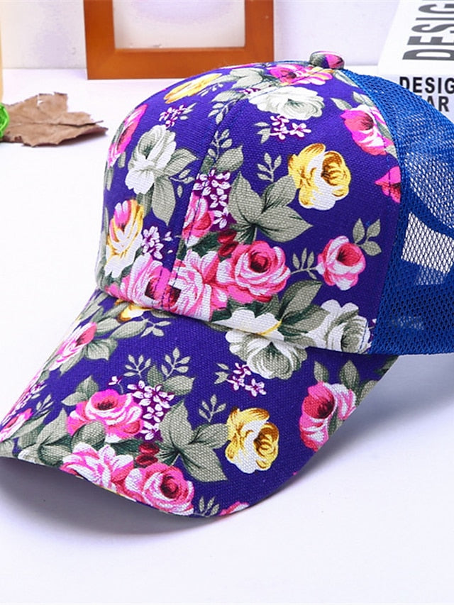 Women's Breathable Trucker Hat Baseball Cap Sun Shade Fashion Ladies Sunscreen Floral Mesh Peaked Caps Flower Hat Sun Hat Casual Wild - LuckyFash™