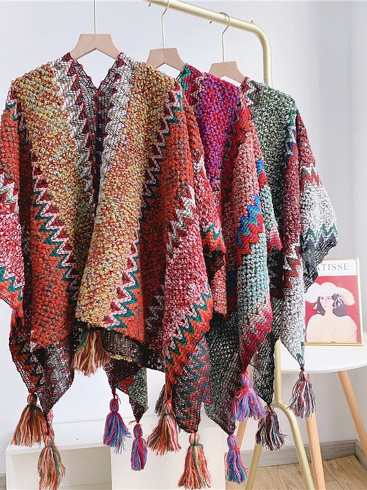 Women Autumn Winter New Colorful Thick Ponchos Knitted Ladies Cloak Warm Fashion Scarves & Wraps Holiday Travel Ethnic Covers - LuckyFash™