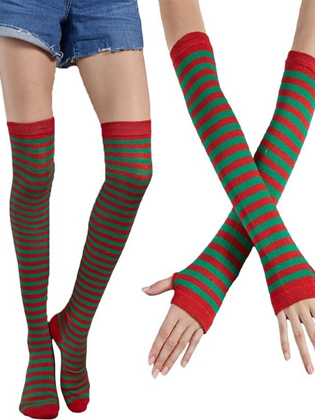 Women's Christmas Stockings Gloves Set Colorful Polyester Cotton Simple 1 Pair - LuckyFash™