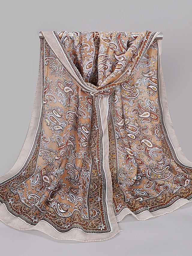 Women'S Spring And Summer New Waist Drum Flower Printed Chiffon Long Silk Scarf - LuckyFash™