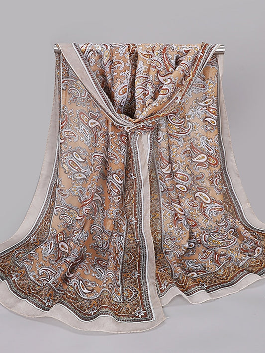 Women'S Spring And Summer New Waist Drum Flower Printed Chiffon Long Silk Scarf - LuckyFash™
