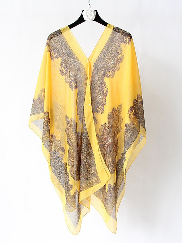 Fashion Women Scarf Shawl Poncho Printed Sunscreen Scarf Sun Protection Shawl Beach Shawl Bikini Cover Soft Comfortable - LuckyFash™