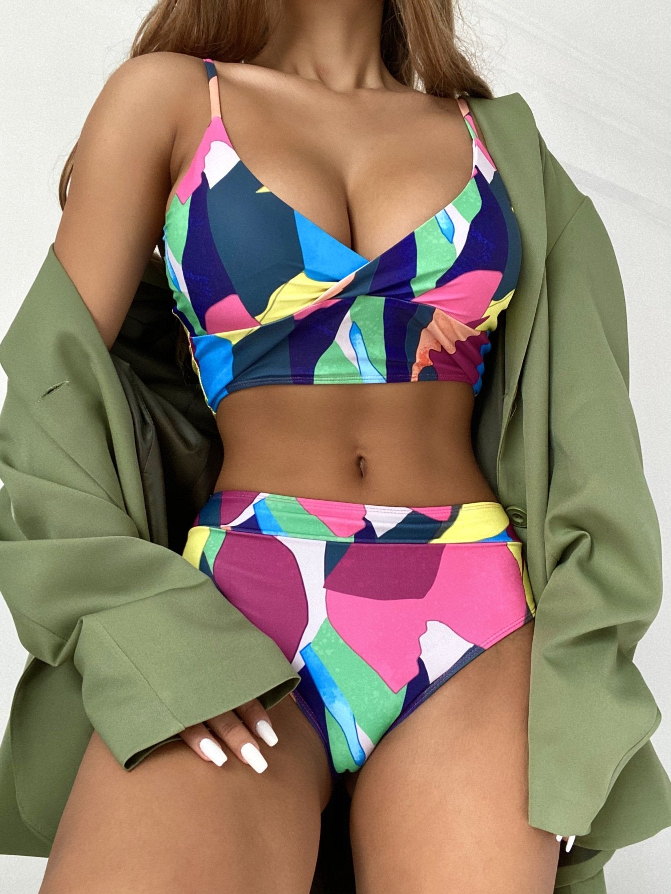 Geometric Print V-neck Bikini Set - LuckyFash™